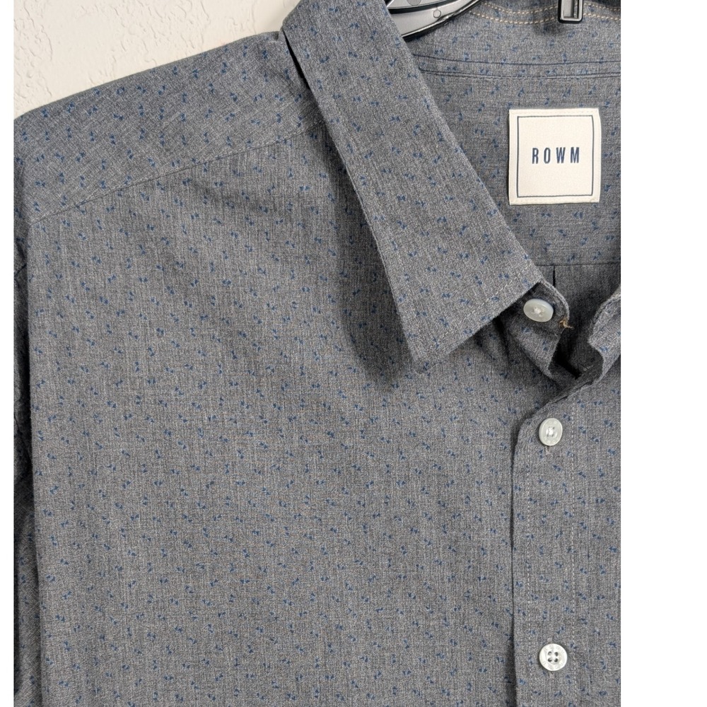 ROWM Men's 3XB Gray Blue Print Long Sleeve Button Down Shirt‎ Cotton Casual